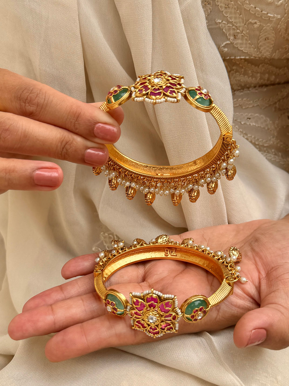 Vasudevan Gold Plated Temple Openable Bangles - Set of 2 - Fits size 2.4-2.6