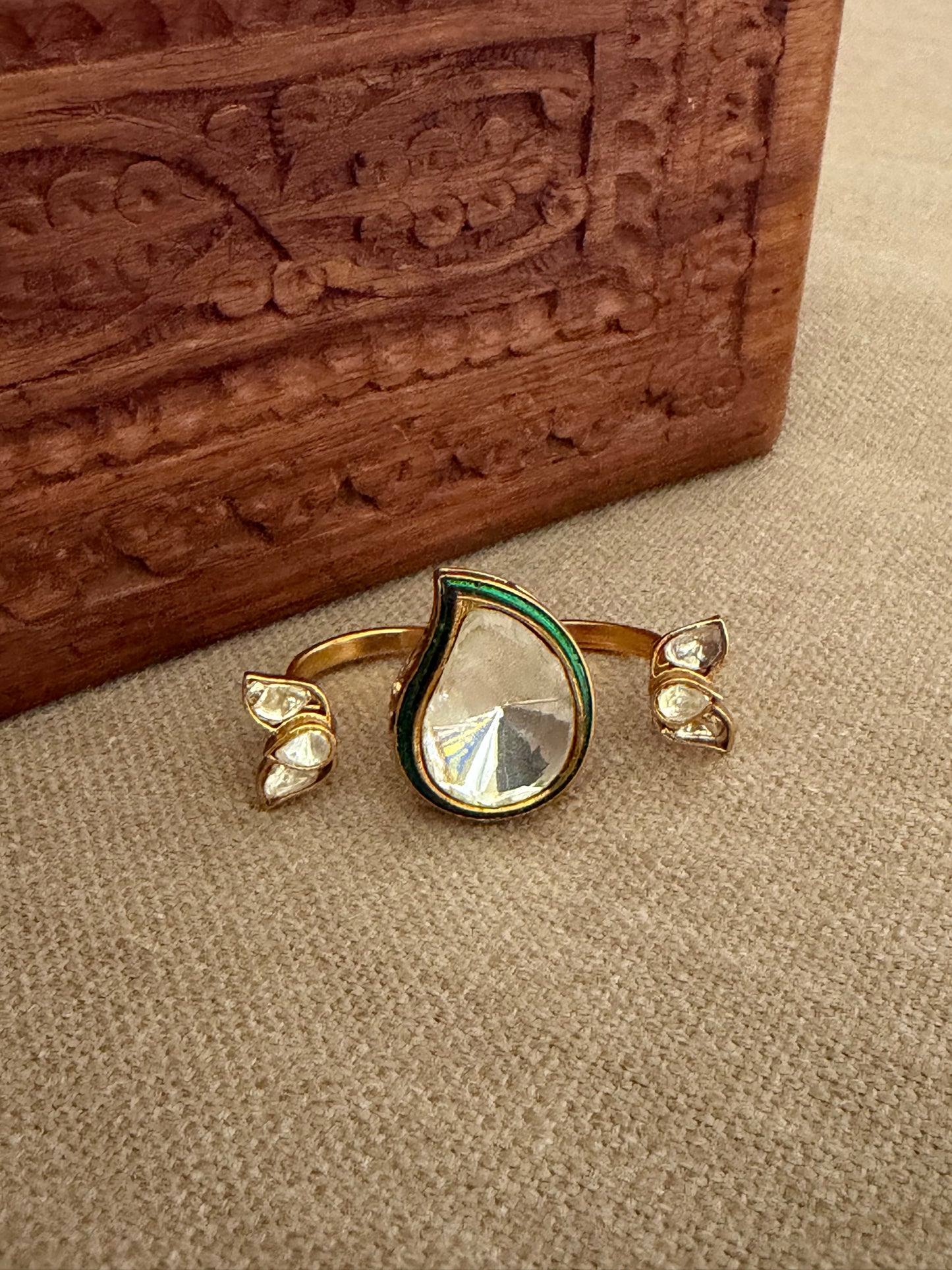 Rehana Double Finger Kundan Polki Ring for Women