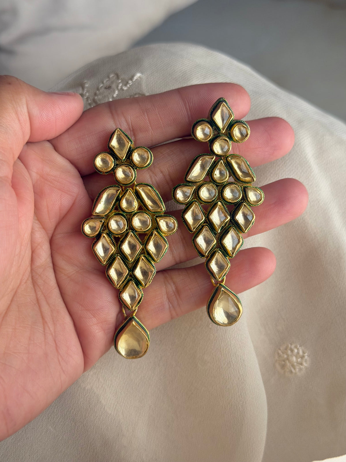 Suhana Jadau Kundan Polki Real Gold Look Earrings- Gold Plated