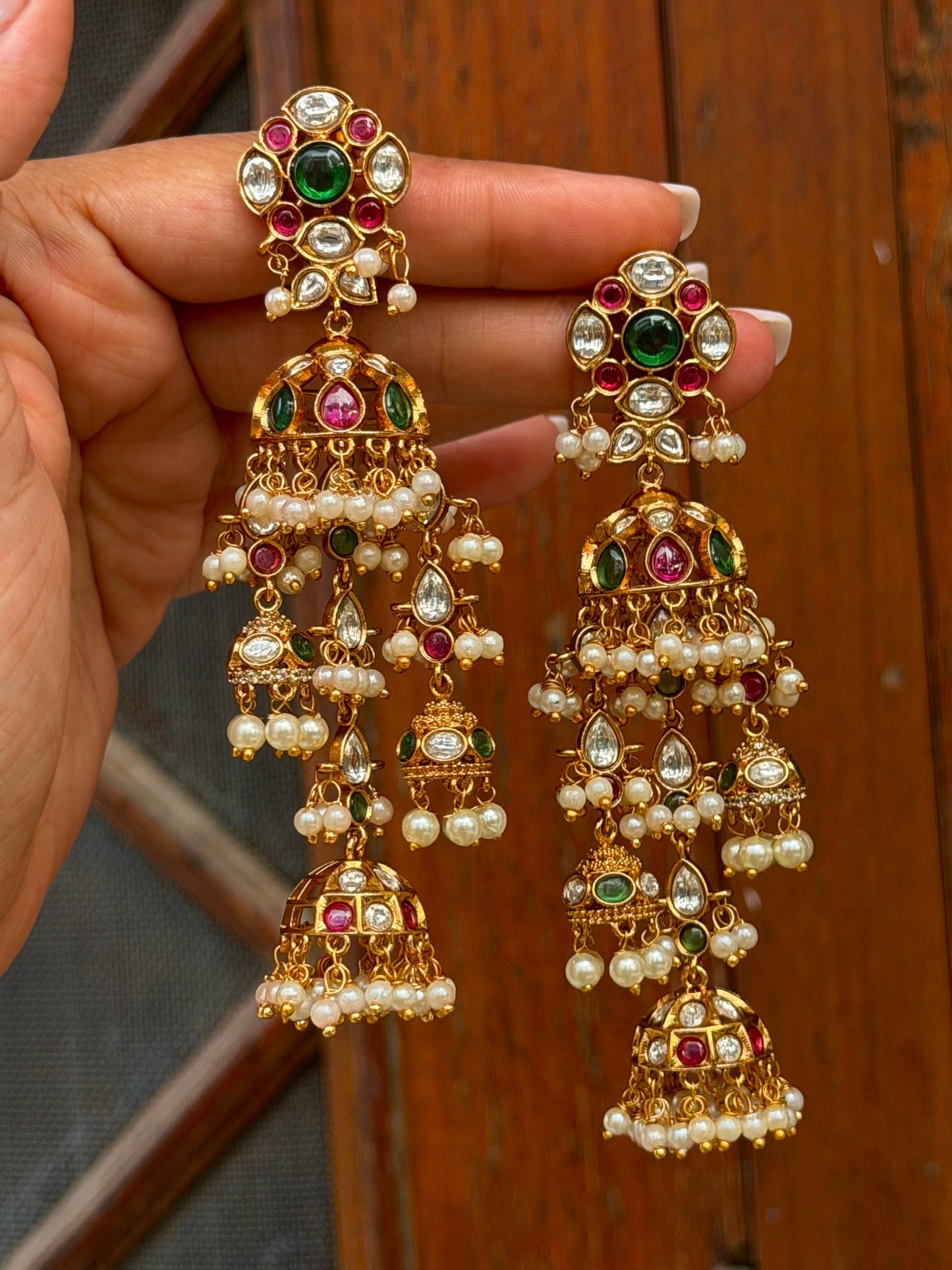 Avatika Kundan Polki Dangler Jhumki Earrings