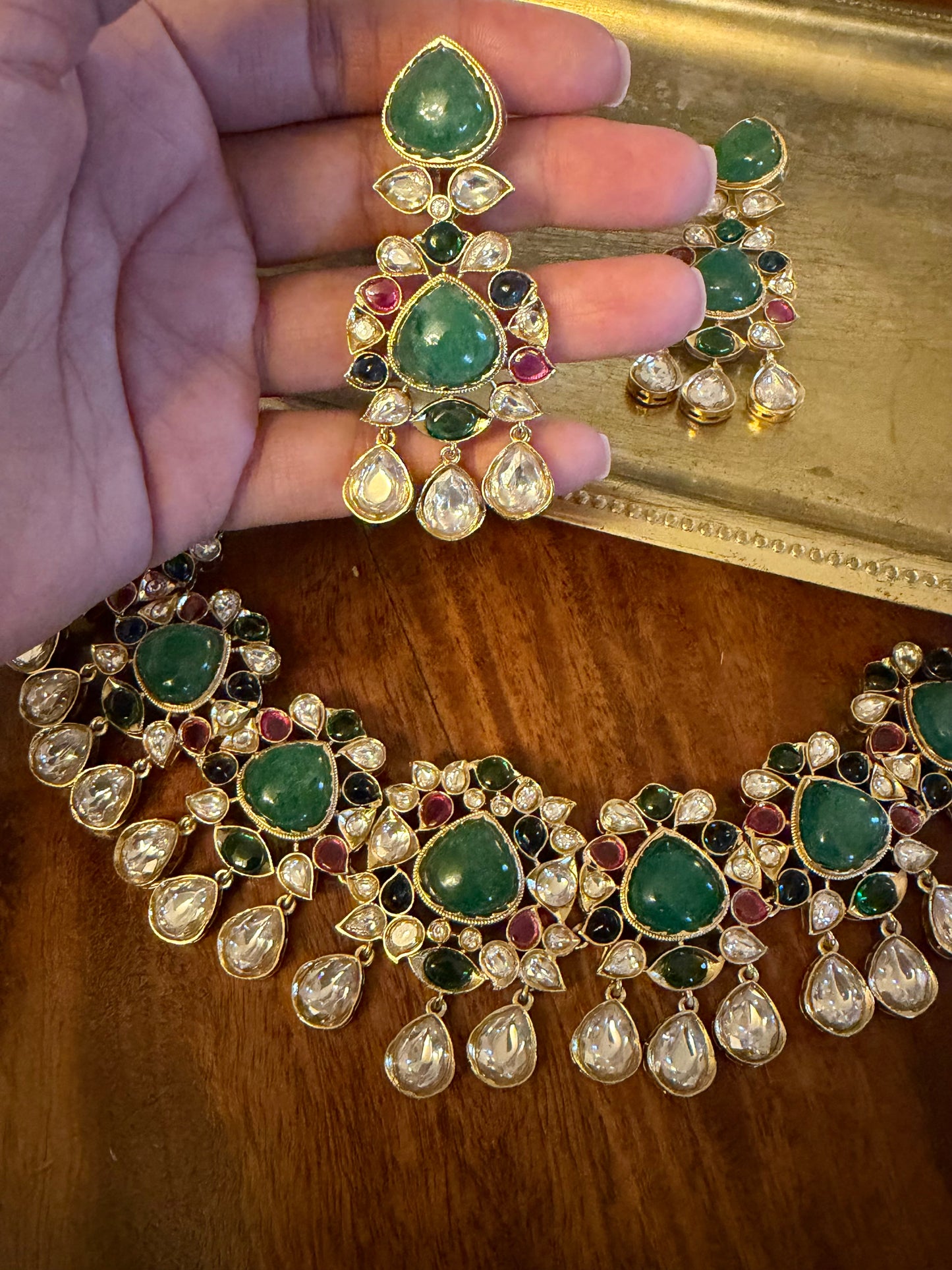 Sol Multicolour Bridal Polki Kundan Necklace Set