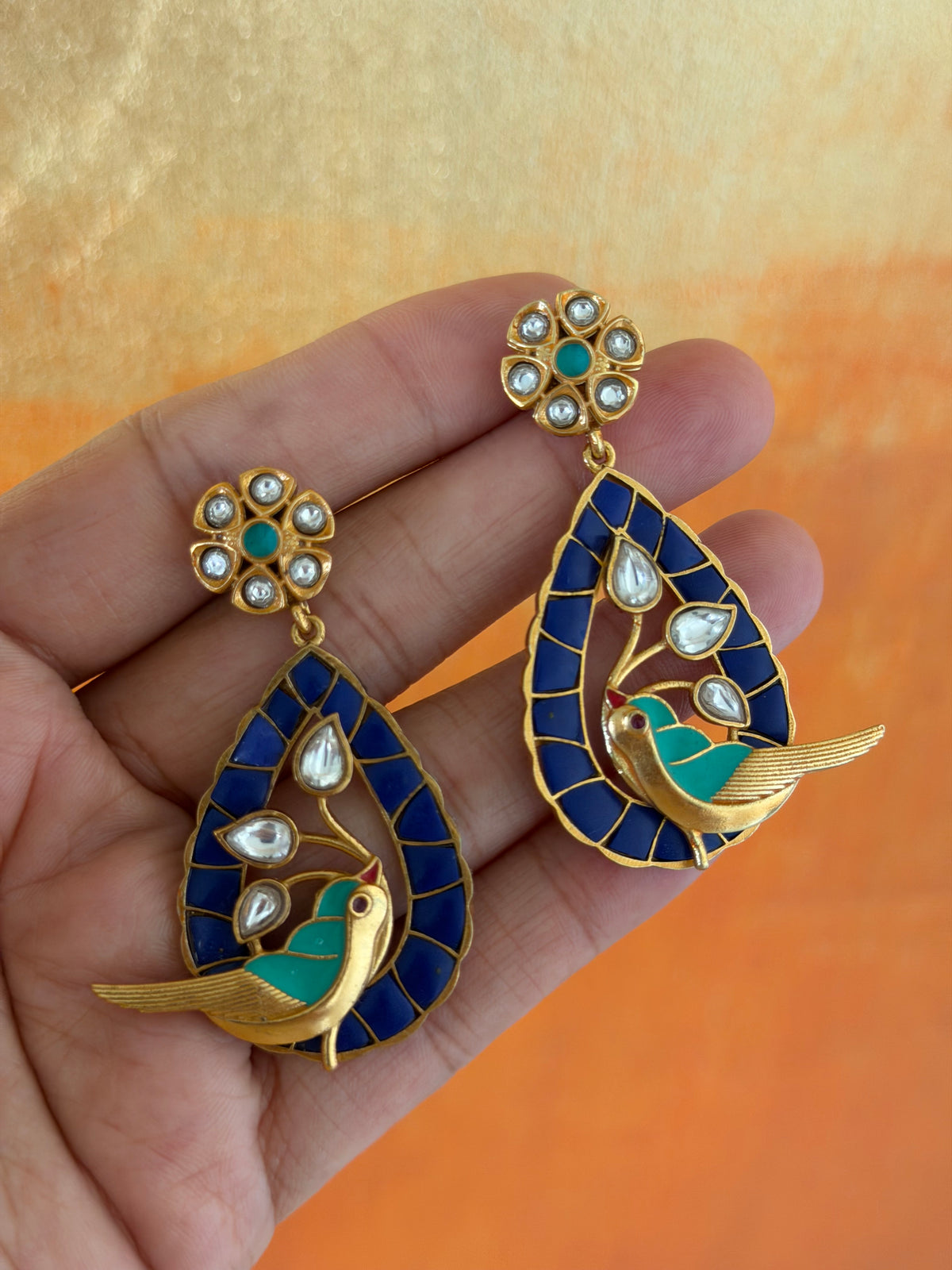 Aamli Bird Lapis Blue Polki Earings