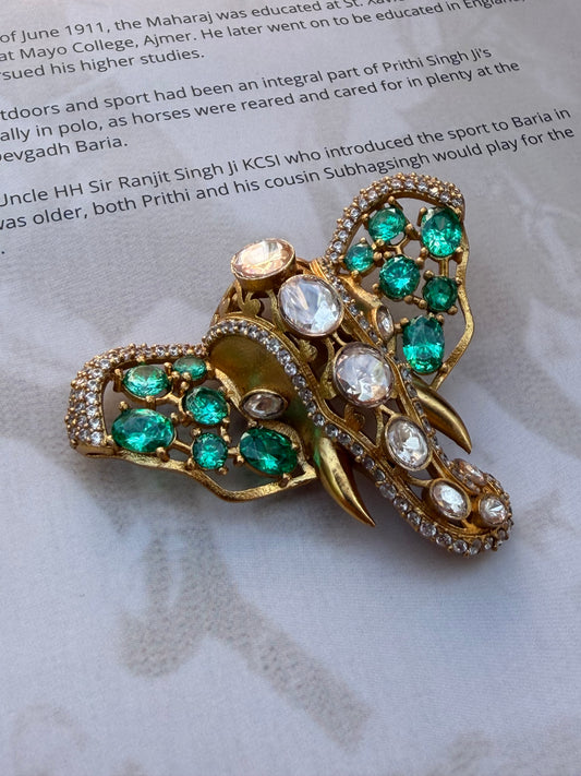 Ganesha Green Brooch