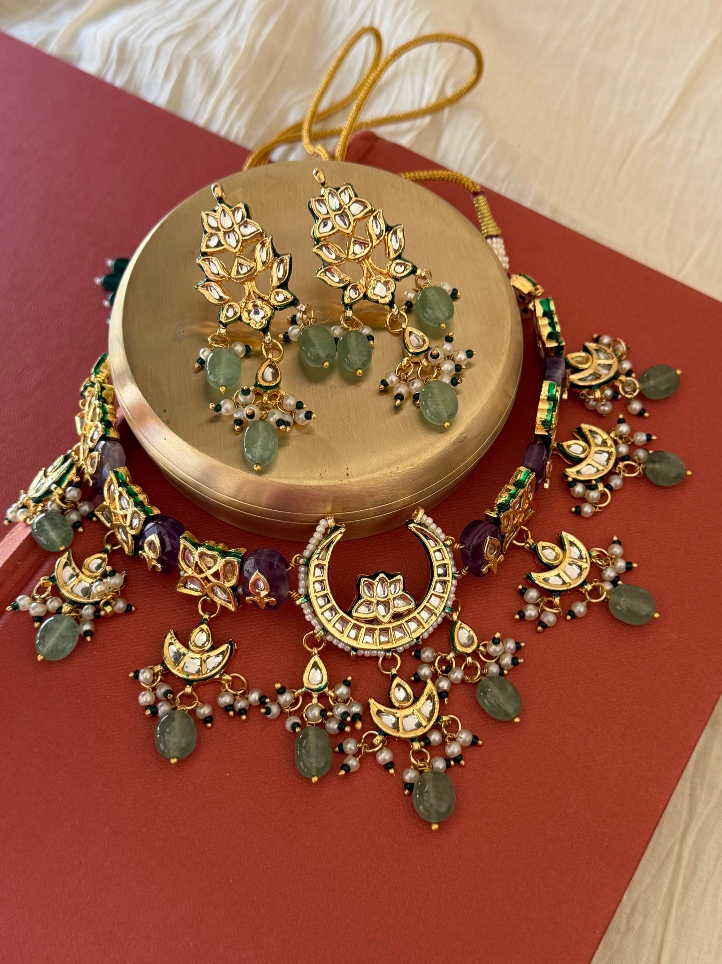 Radha Kundan Amethyst Choker Necklace Set