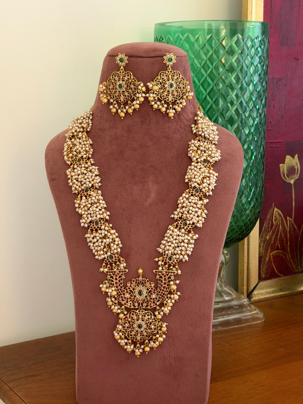 Abeer Pearl & Kemp Multicolour Haram Necklace Set