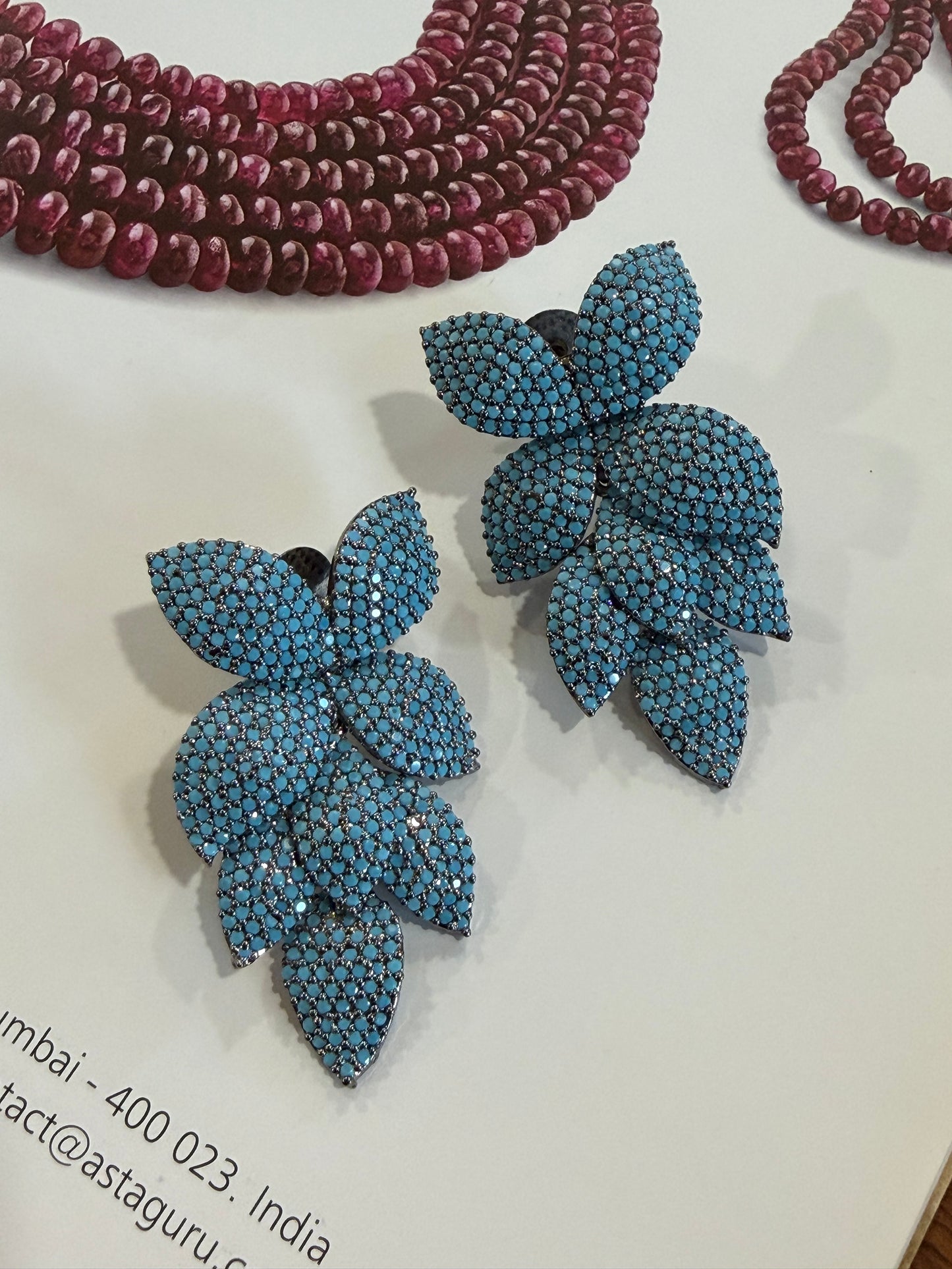 Farah Turquoise Blue Leaf Diamond Earrings for Party and Cocktail