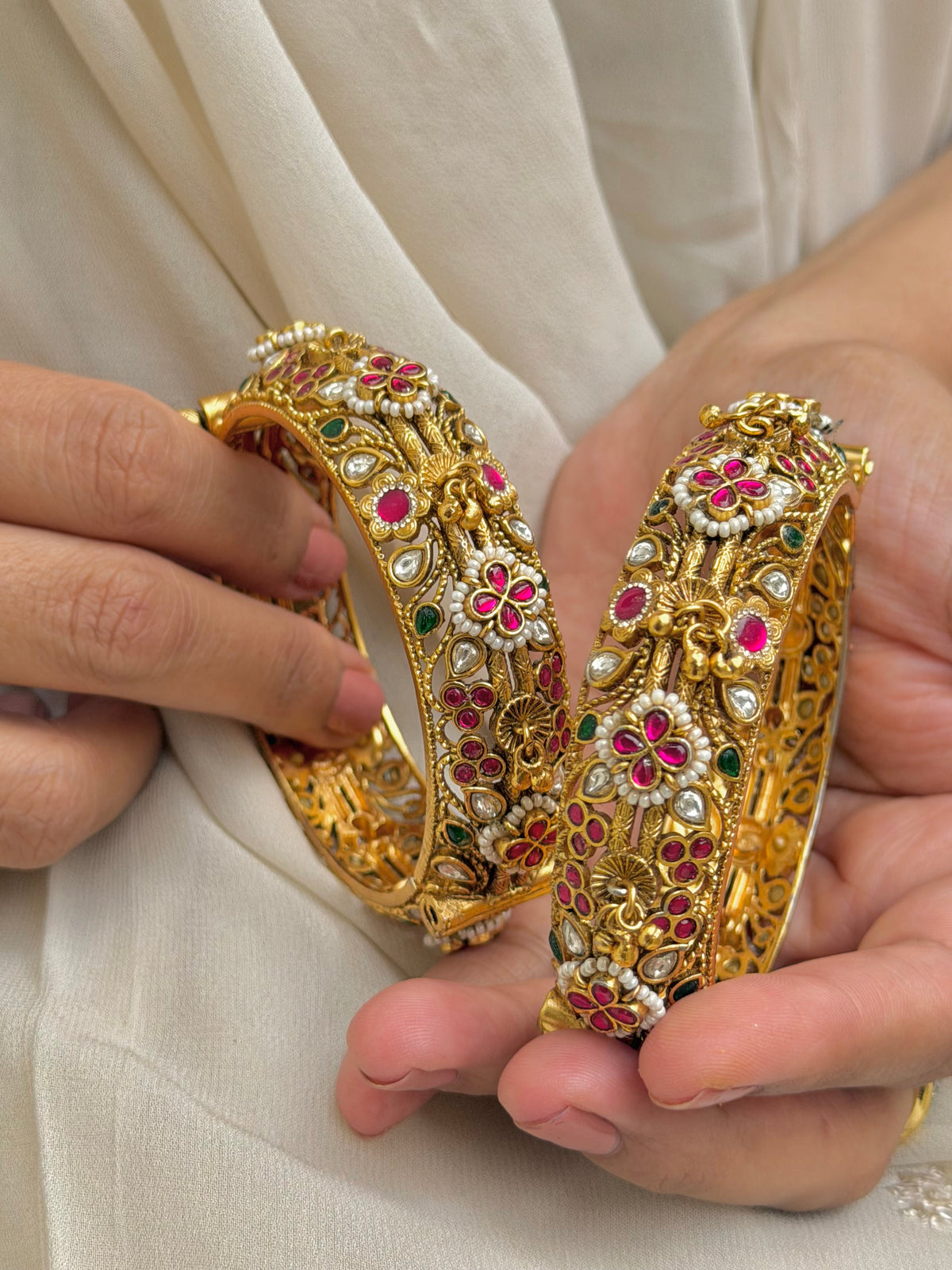 Poornima Antique Gold Look Bangles- Set of 2