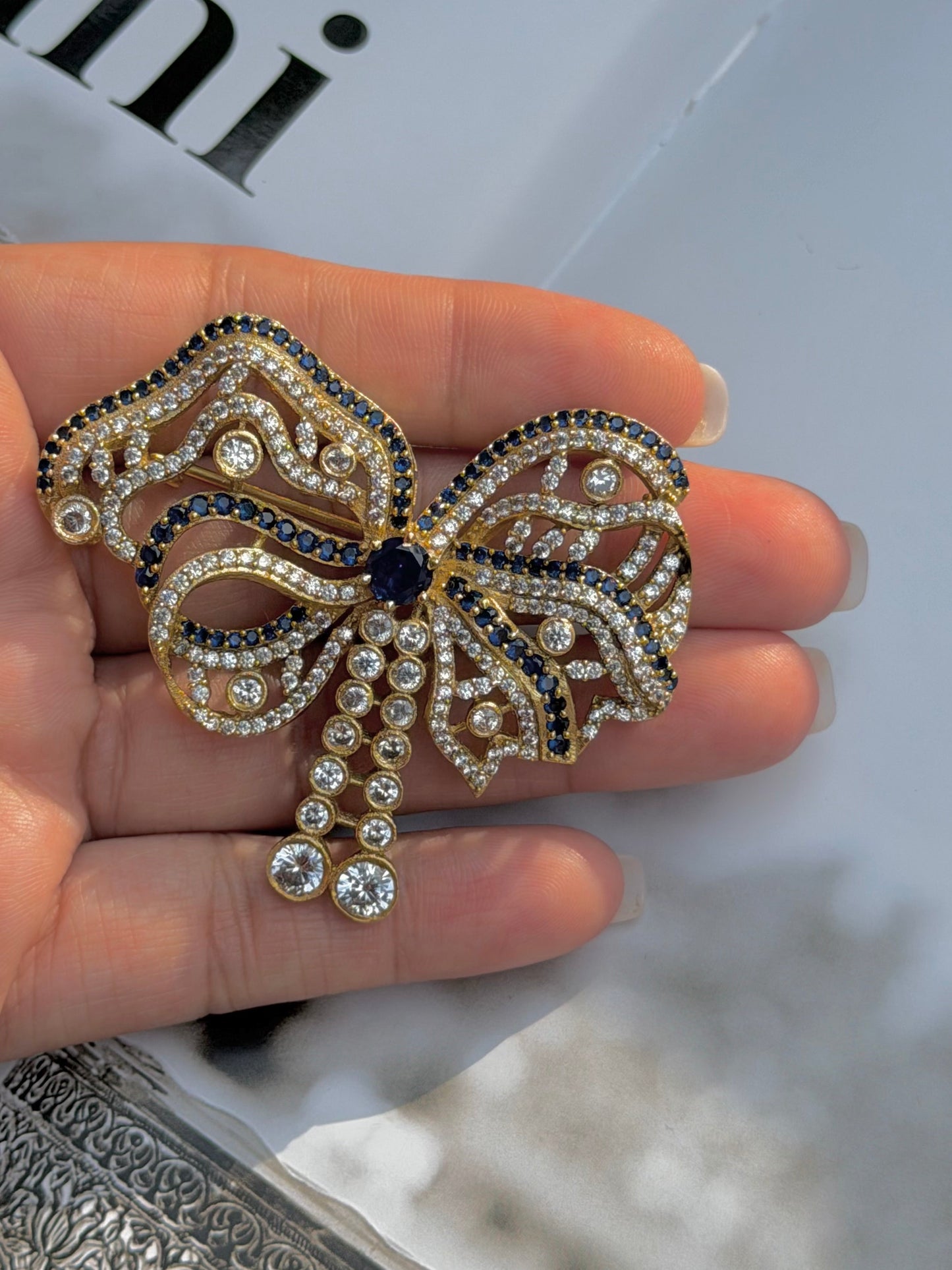 Birmingham Bow Victorian Brooch- Blue Ribbon