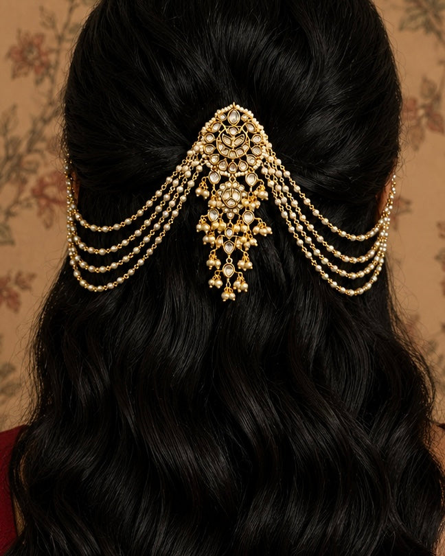 Roysha Kundan Hairclip with Pearl Sahara