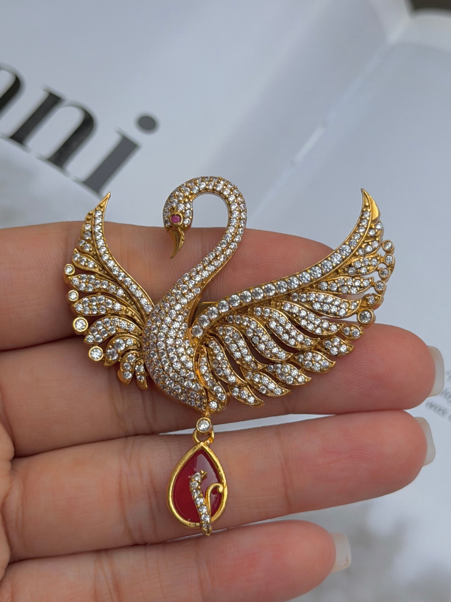 Moli Bird Zircon Red Unisex Brooch