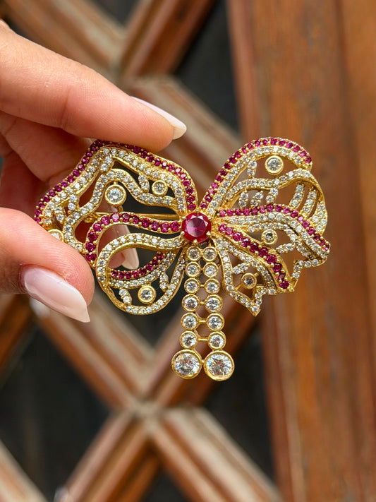 Birmingham Bow Victorian Brooch- Red Ribbon