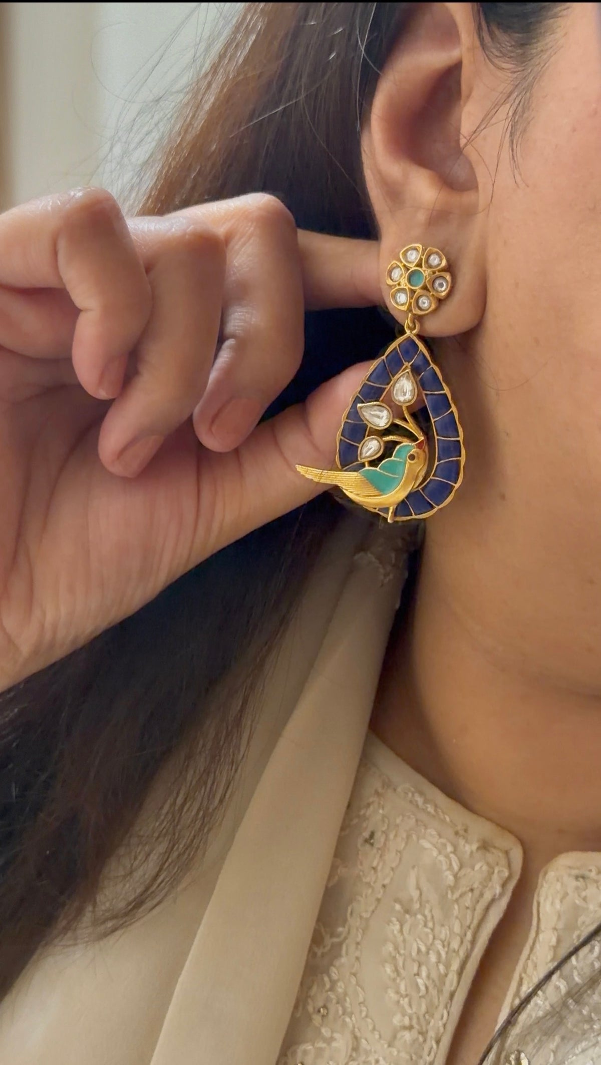 Aamli Bird Lapis Blue Polki Earings