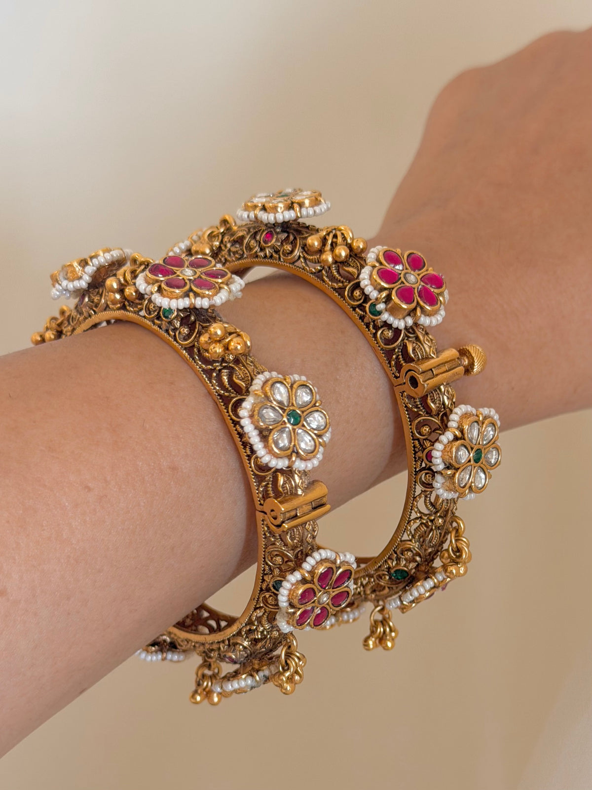 Naina Antique Temple Ghokhru Bangle Set- Gold Plated