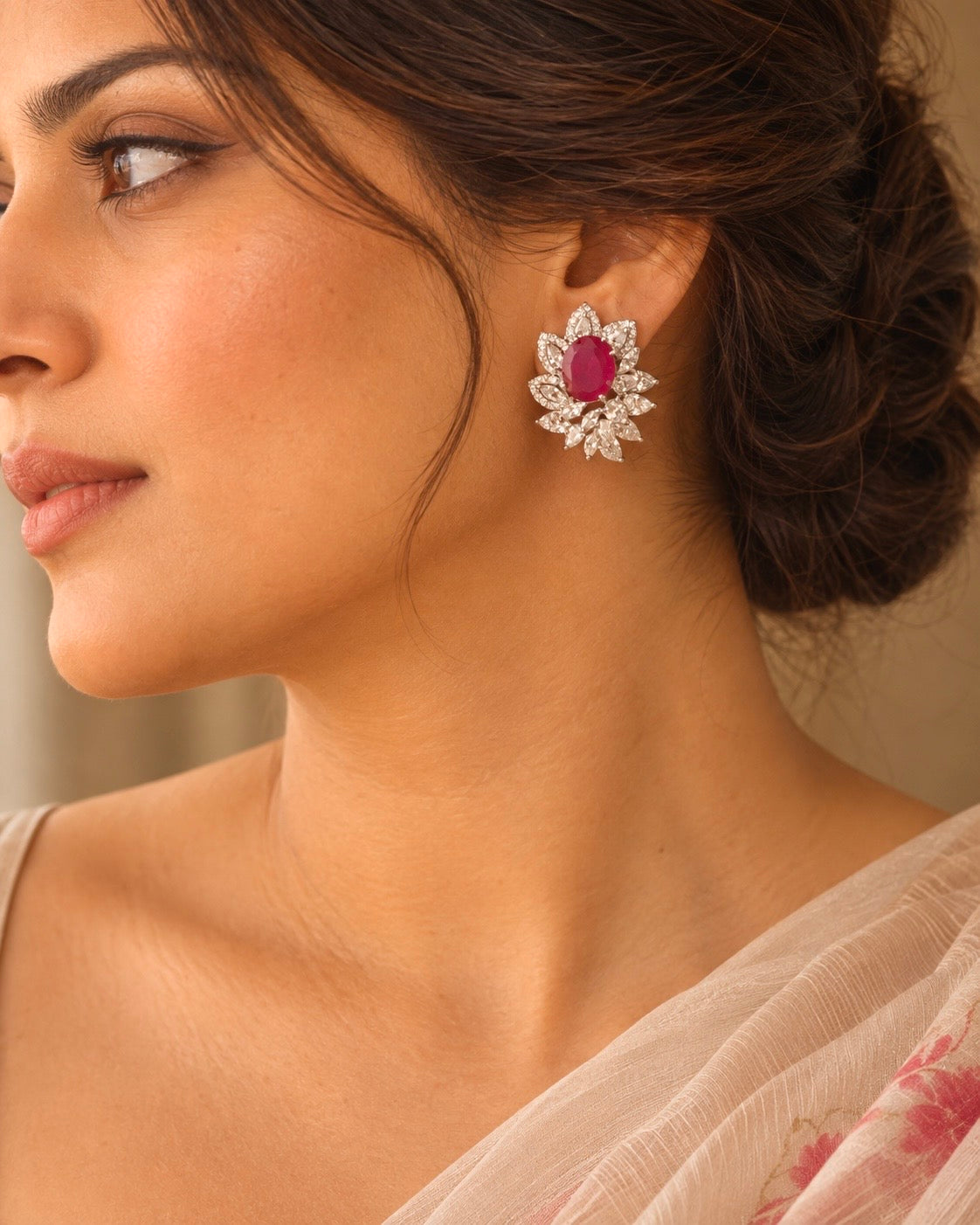 Pavitra Ruby Diamond Imitation Stud Earrings