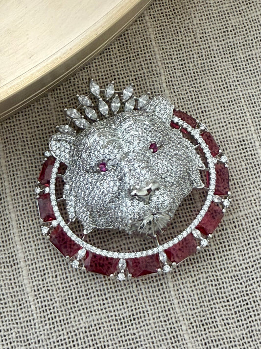 Ruby Lion Emblem Brooch with Magnetic closure