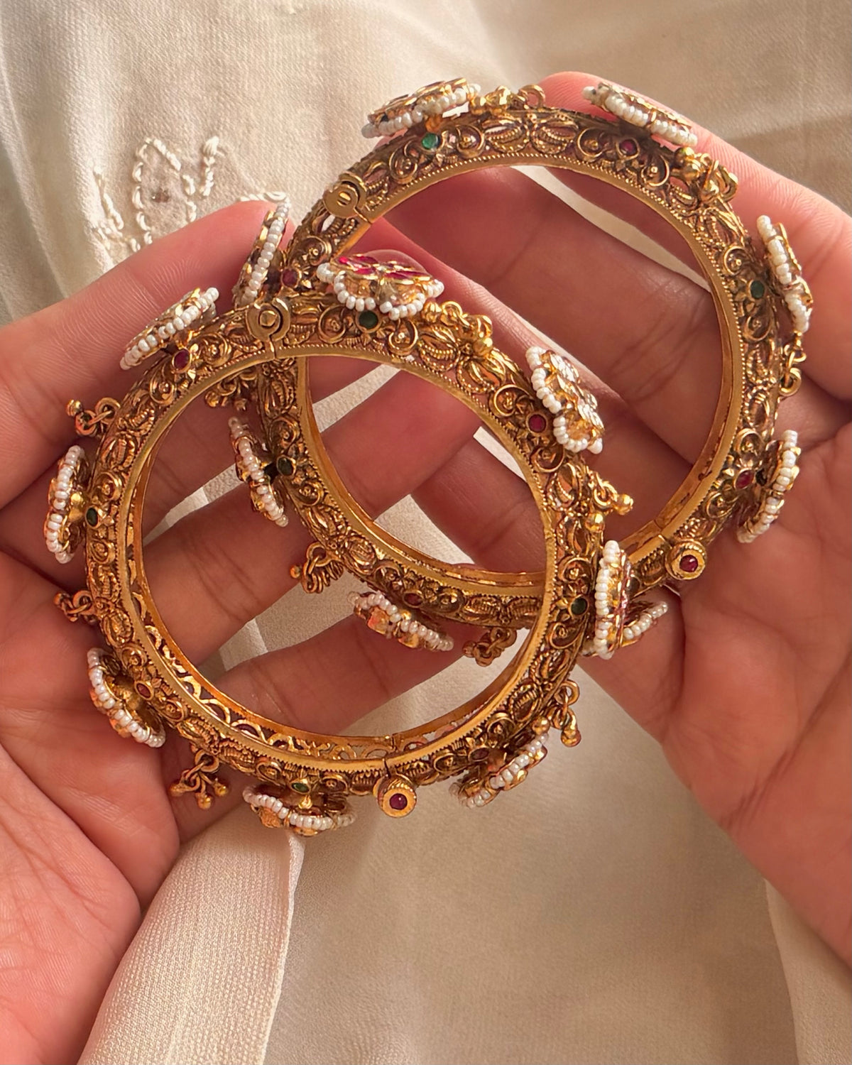 Naina Antique Temple Ghokhru Bangle Set- Gold Plated