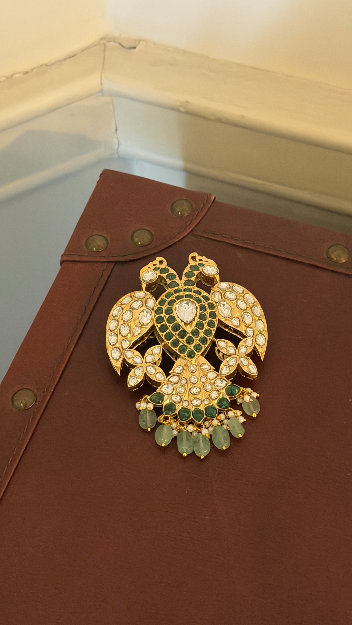 Rajhans Green Polki Brooch