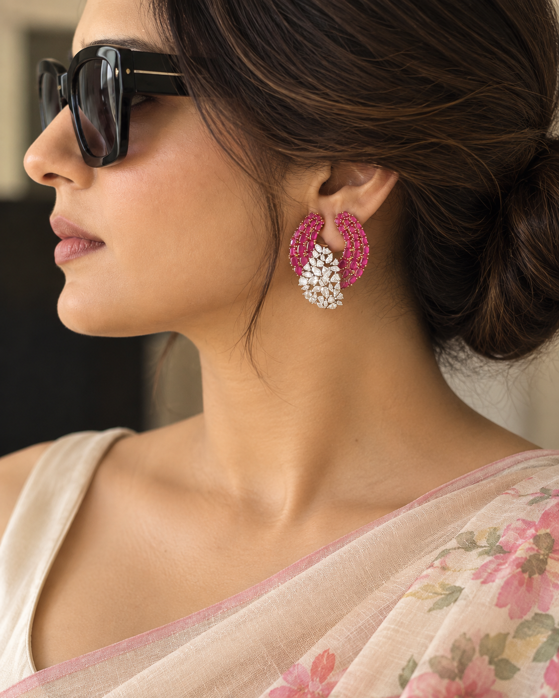 Pranati Ruby Diamond Real Look Zircon Front Back Earrings with Ear Clips