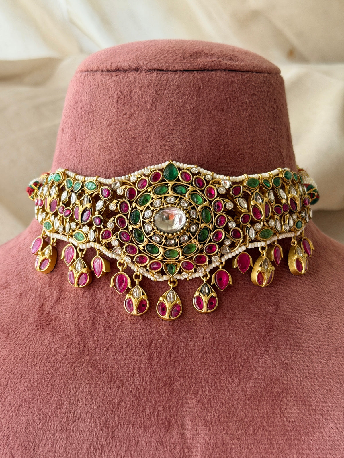 Sabrina Multicolour Polki Choker Necklace Set