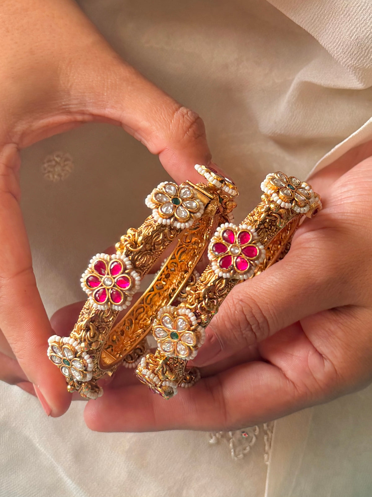 Naina Antique Temple Ghokhru Bangle Set- Gold Plated