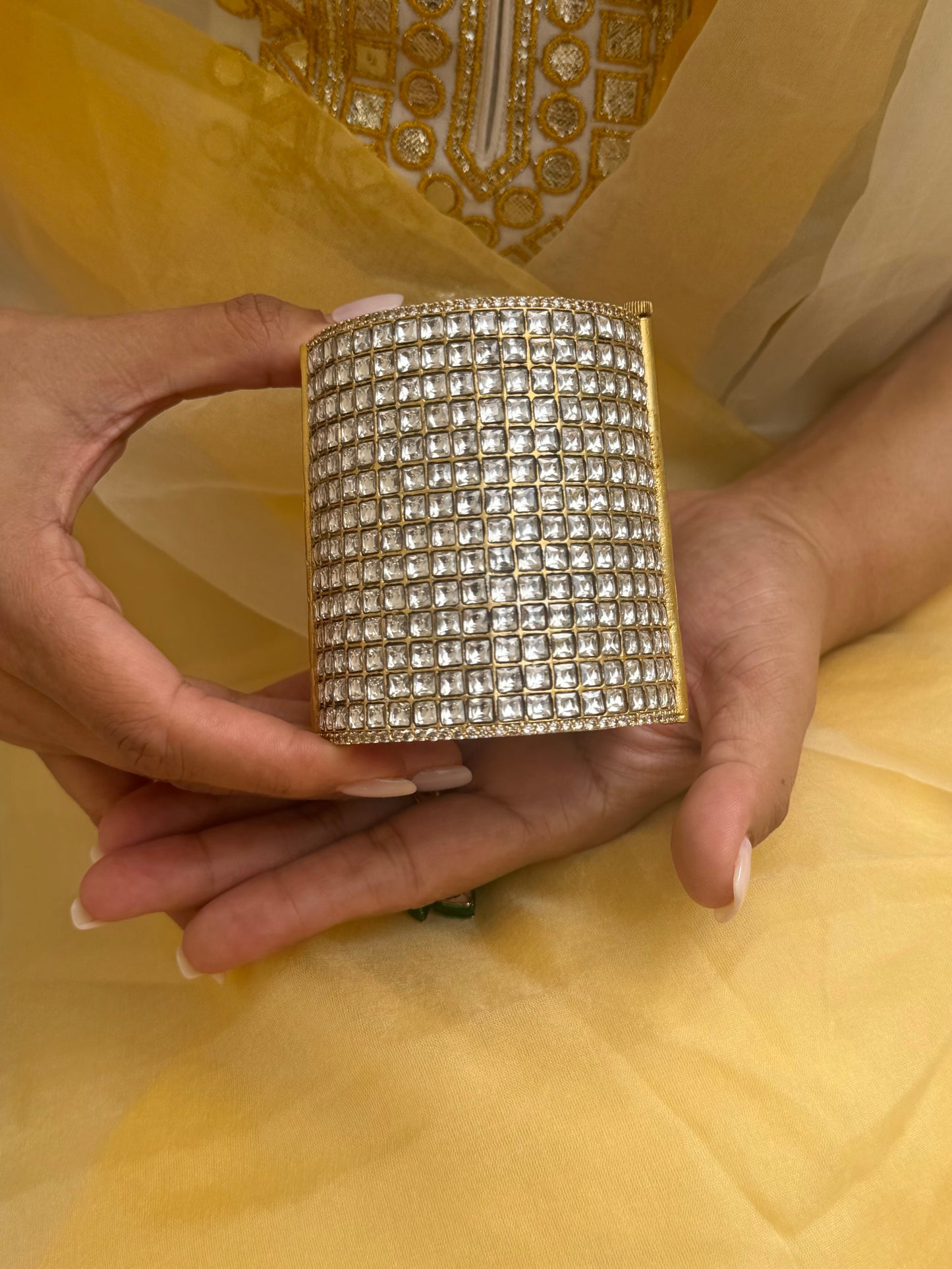 Qira Polki Kundan Reversible Statement Bangle Cuff - Fits size 2.2-2.6