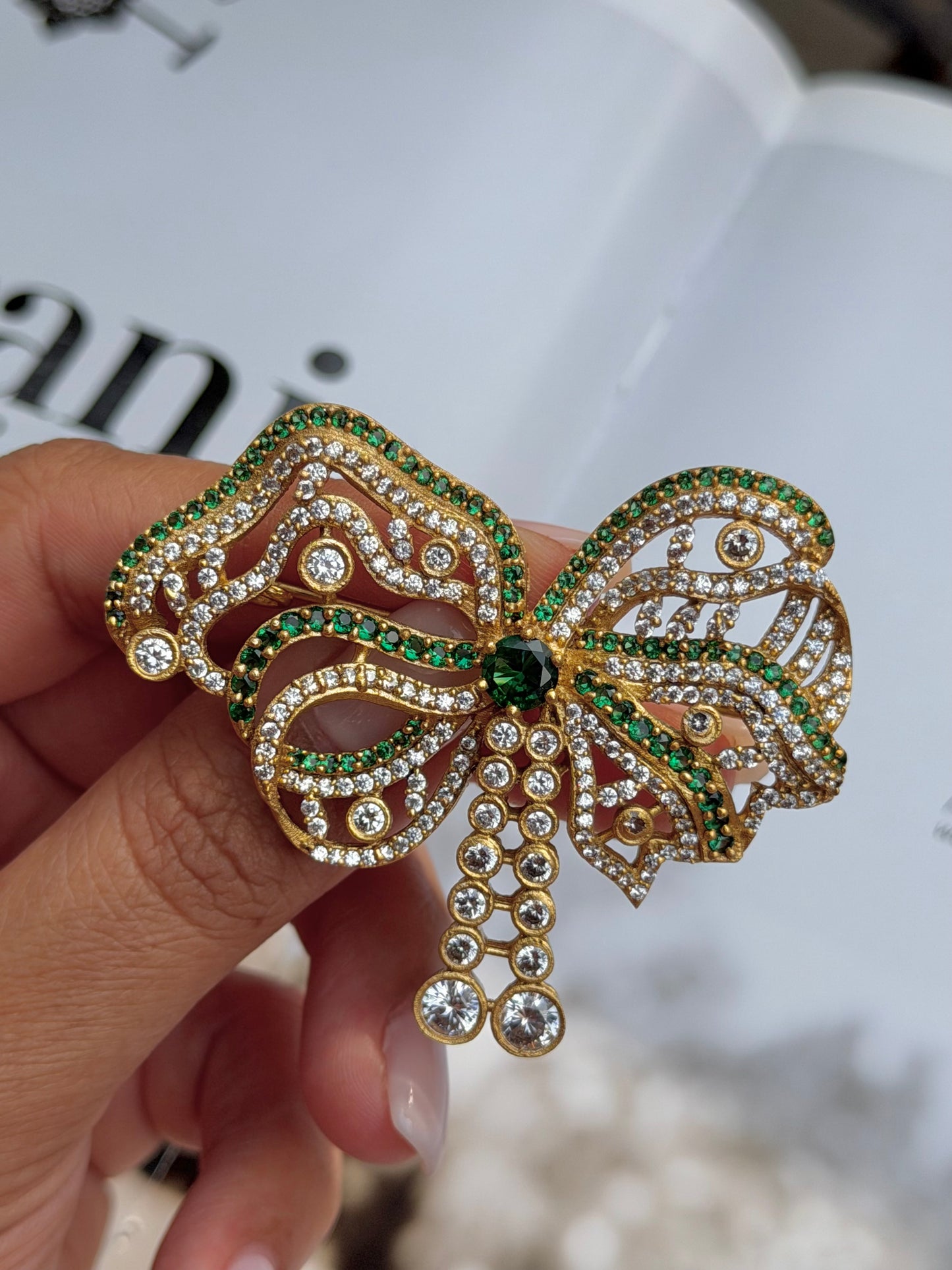 Birmingham Bow Victorian Brooch- Green Ribbon
