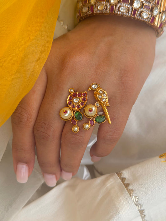 Arfa Kundan Polki Bird Ring