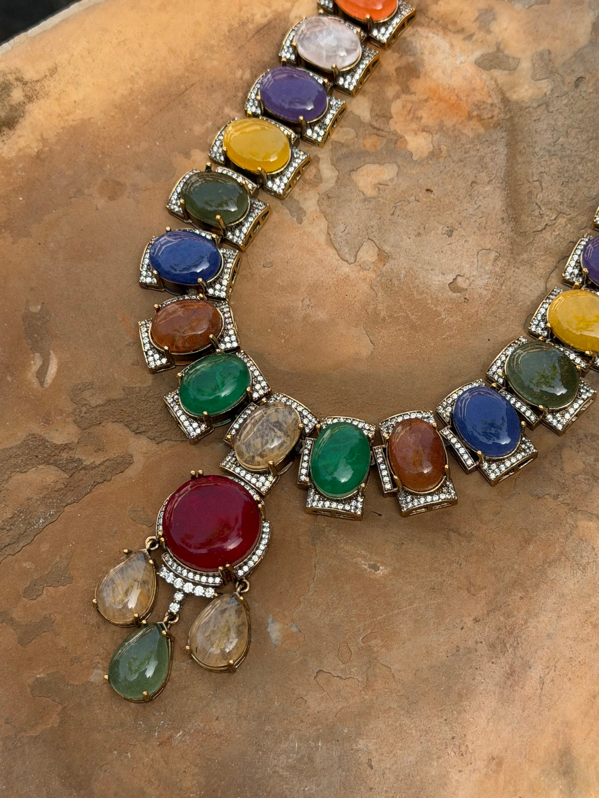 Manya Navratan Doublet Stone Necklace Set
