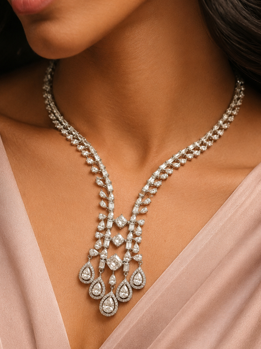 Diarose American Diamond Necklace Set for women for weddings and festive wear