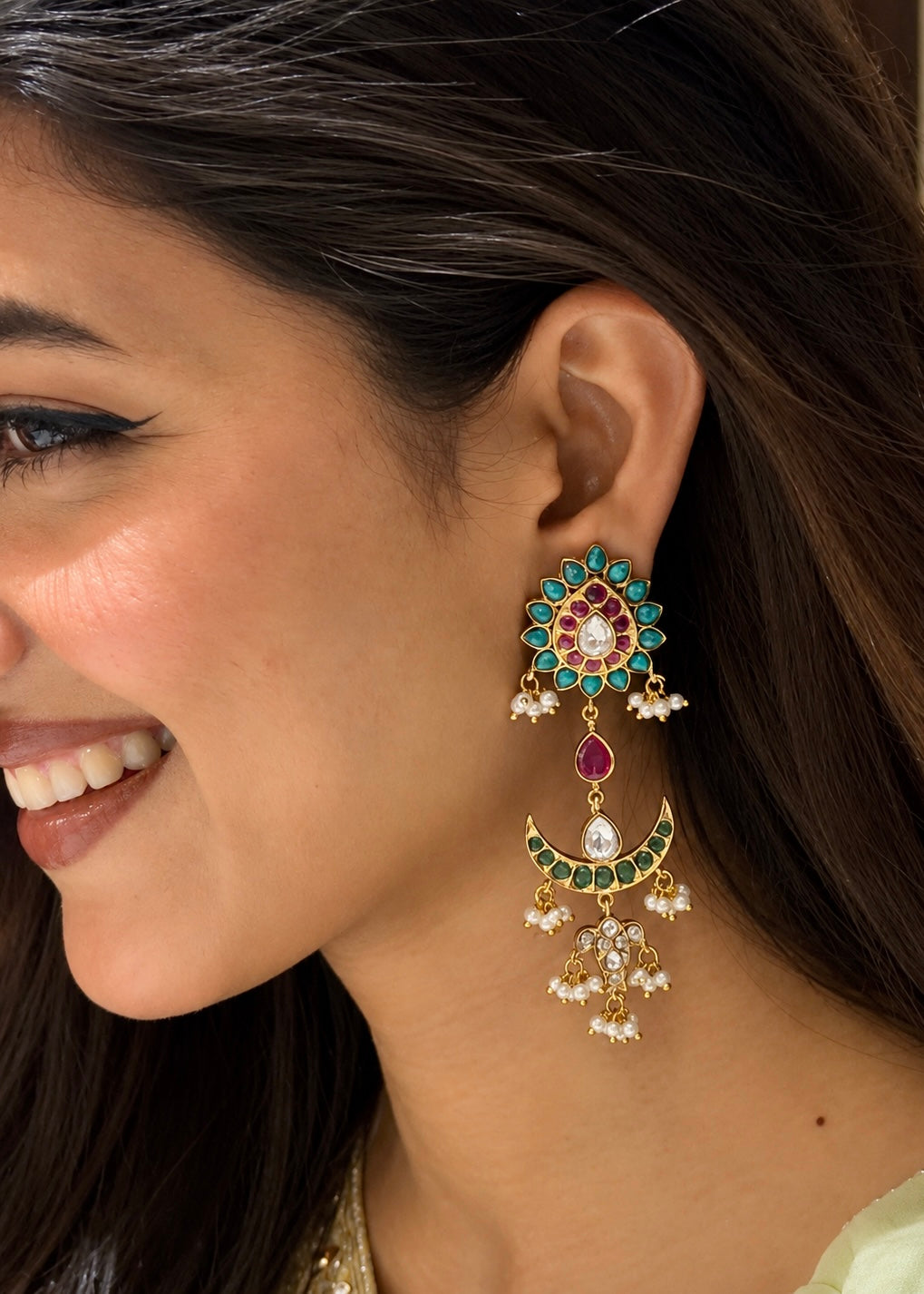 Chaand Turquoise Polki Earrings
