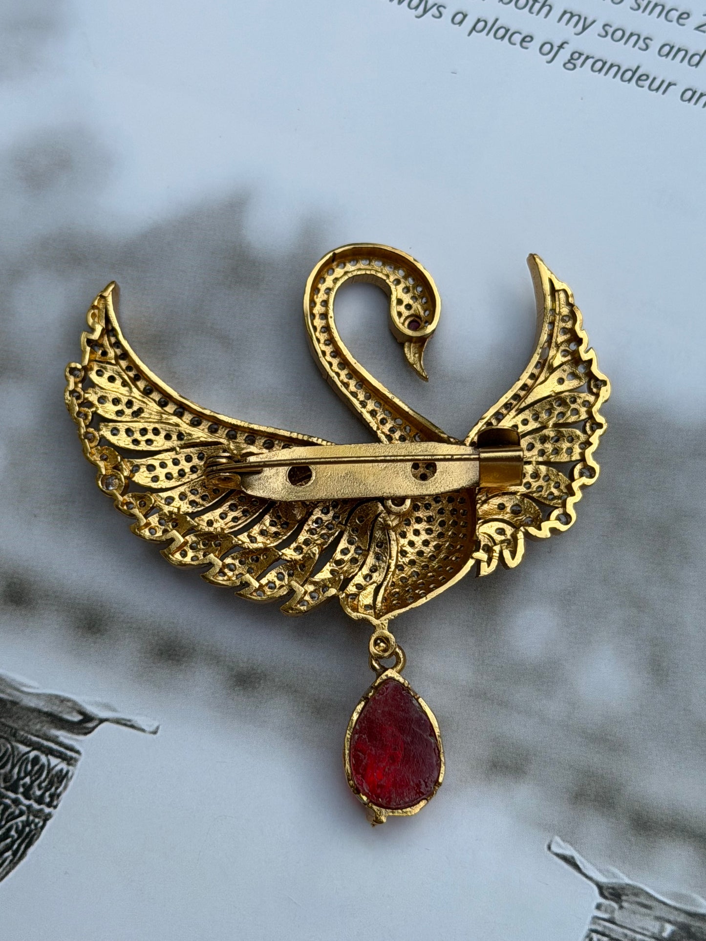 Moli Bird Zircon Red Unisex Brooch