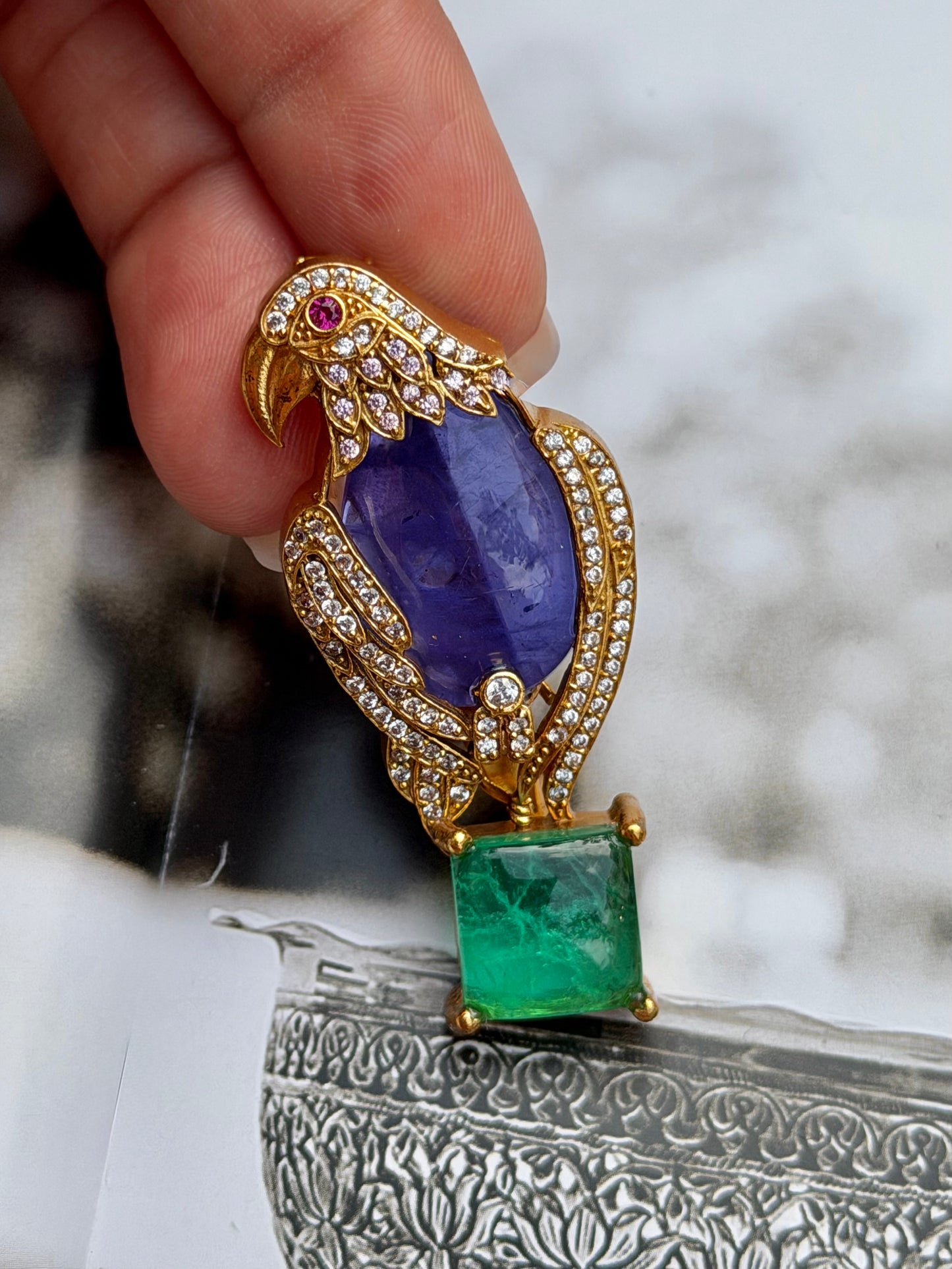 Bagga Eagle Blue Green Zircon Brooch