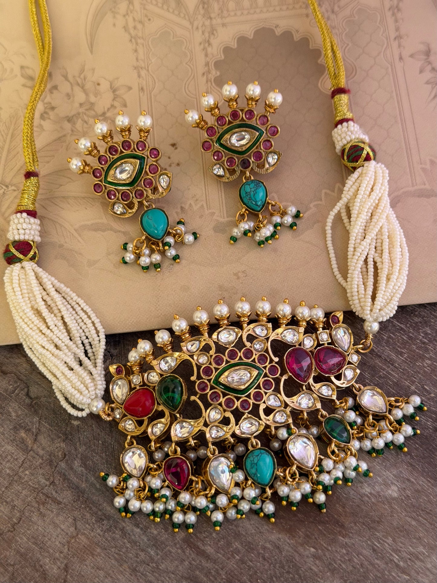 Aaramya Navratna Choker Necklace Set