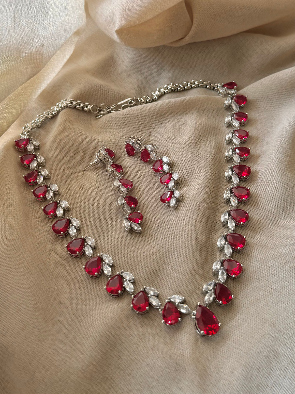 Sharvari Ruby Zircon Necklace Set