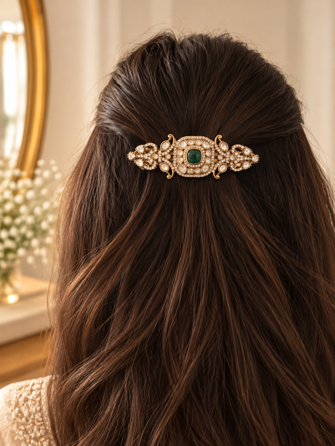 Rohza Polki Green Hair Clip