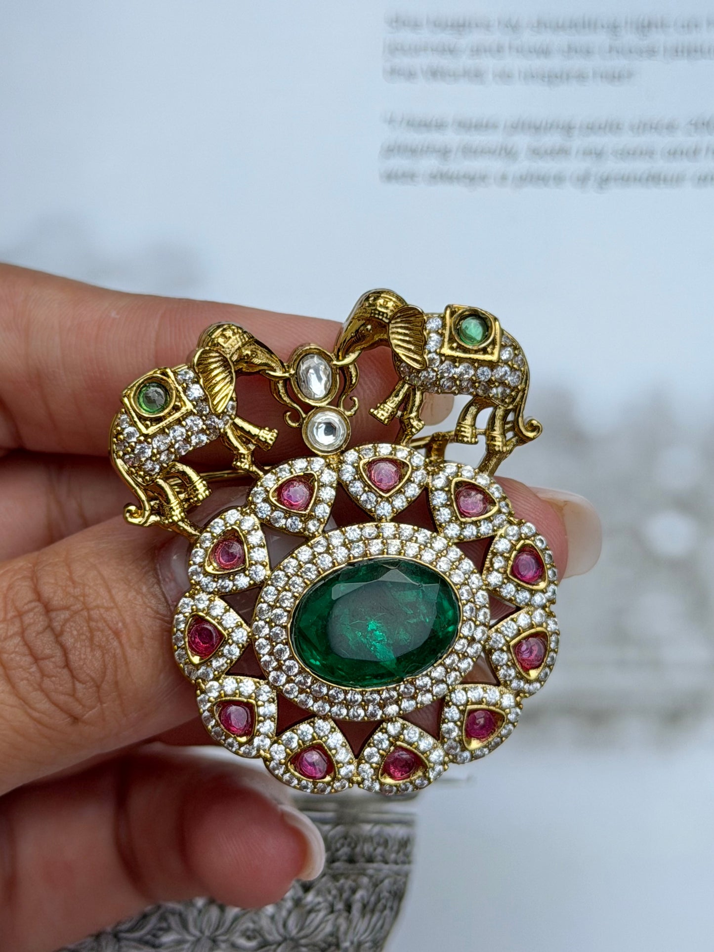 Mitra Mens Zircon Emerald Brooch for Festive Wear