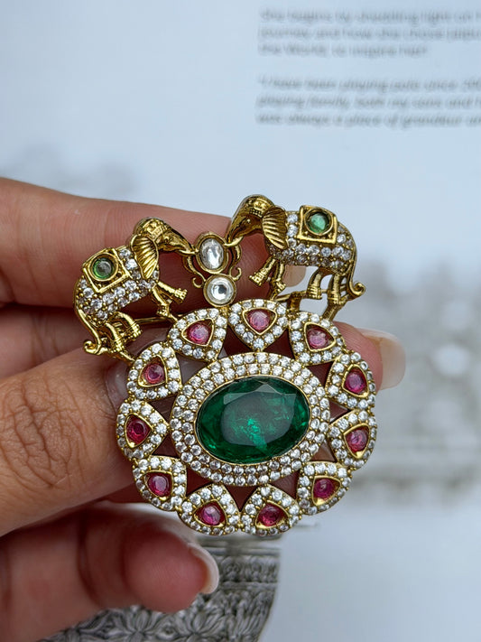Mitra Mens Zircon Emerald Brooch for Festive Wear