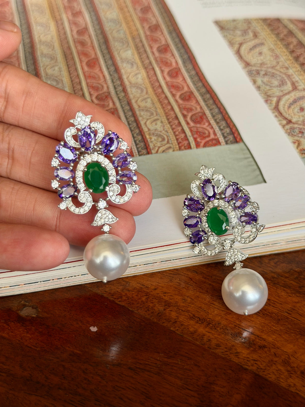 Parnika Amethyst & Emerald Zircon Real Gold Look Earrings