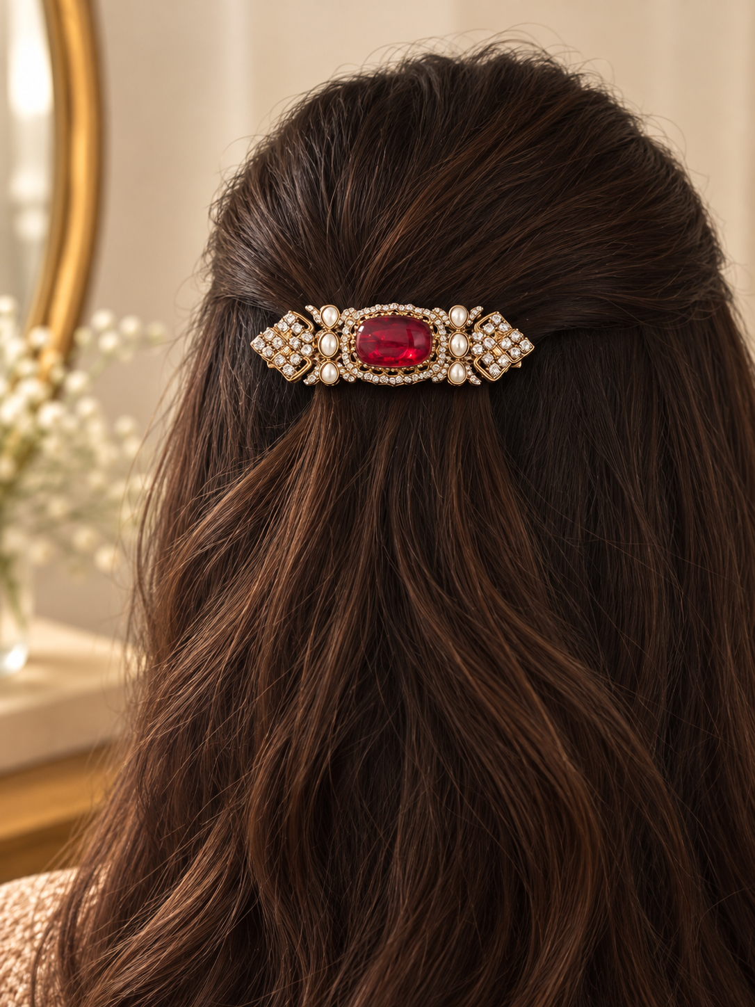 Milaap Ruby Polki Kundan Hair Clip
