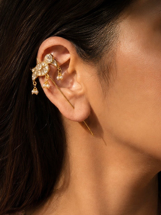 Aplana Bird Polki White Earrings