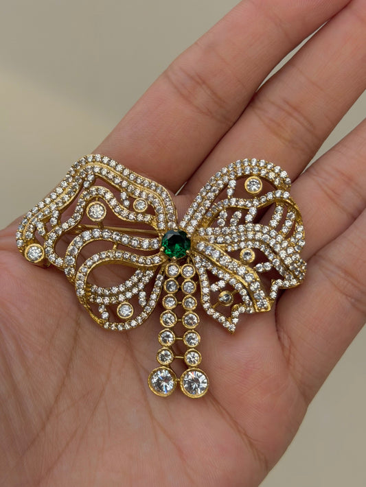 Birmingham Bow Victorian Brooch- Green Centre