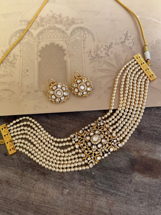Ananya Kundan Polki and Pearl Choker Necklace set for women