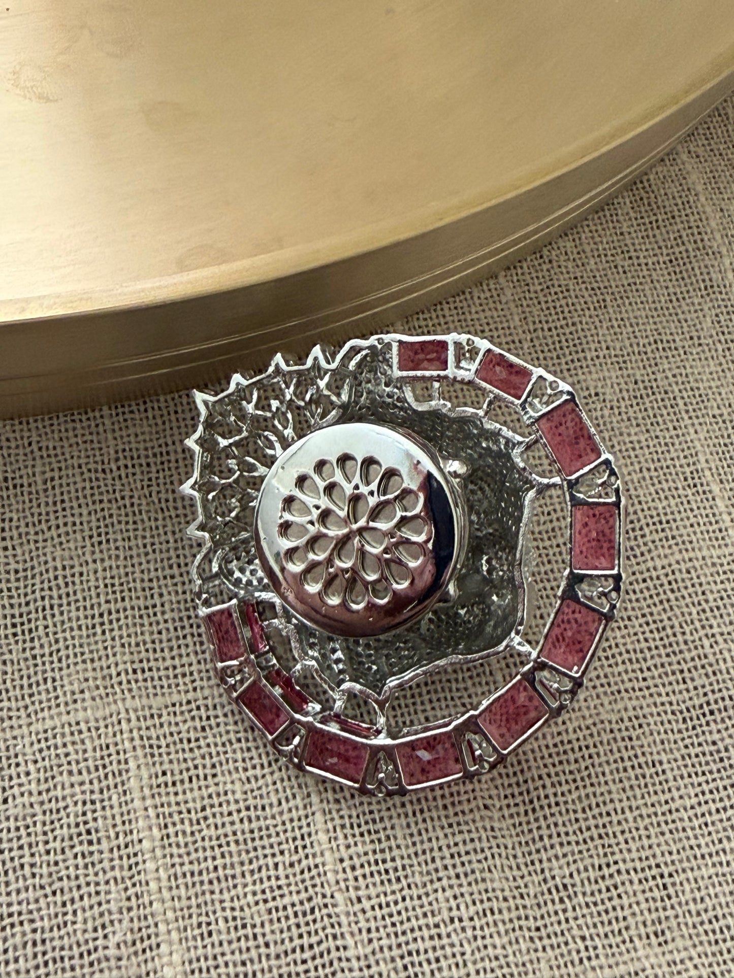 Ruby Lion Emblem Brooch with Magnetic closure