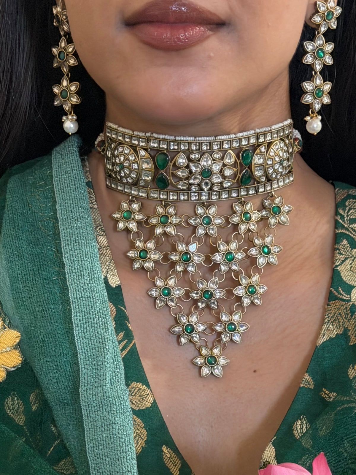 Rehat Emerald Polki Aad Necklace Set - Sitara’26 Collection