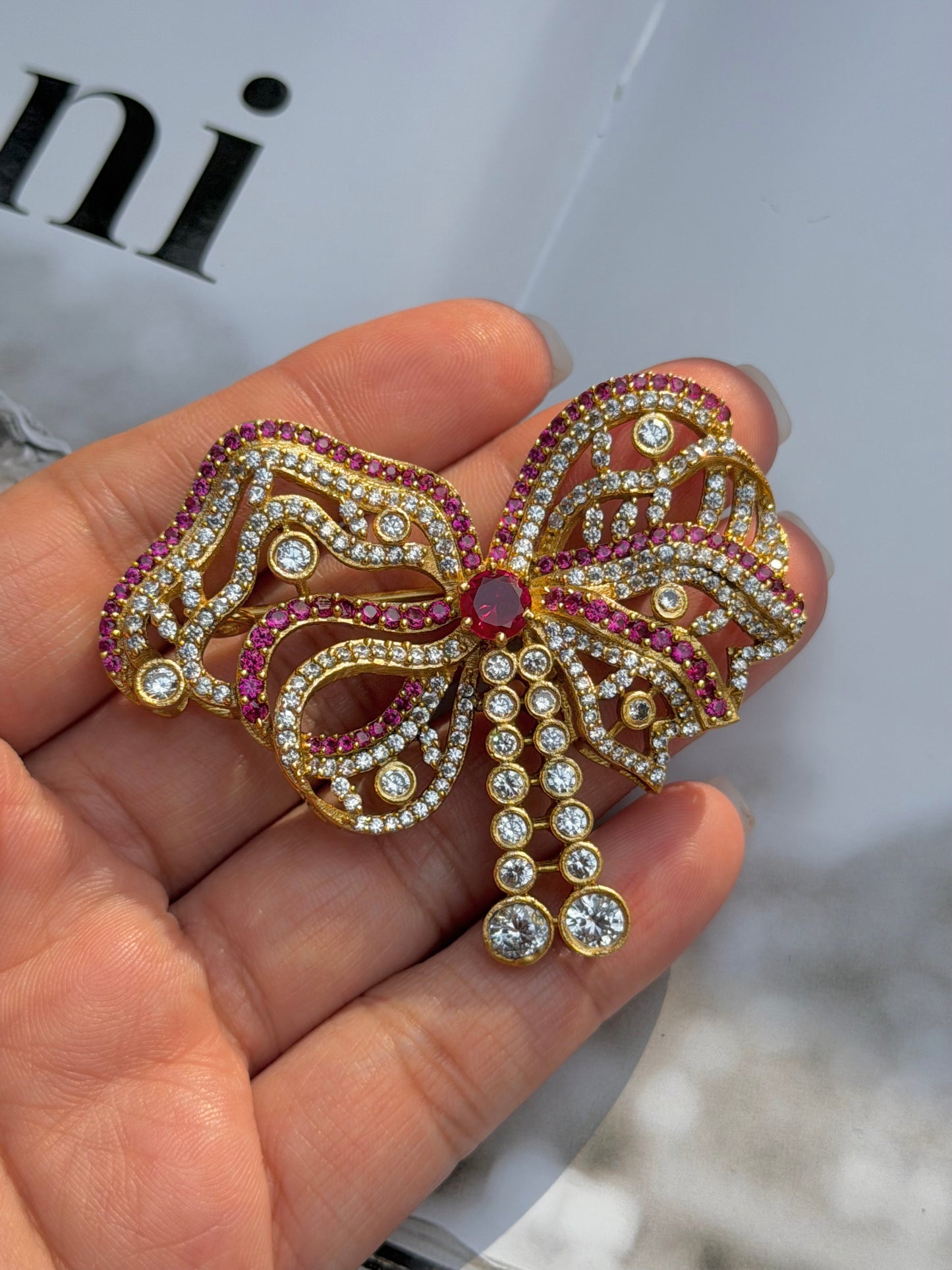 Birmingham Bow Victorian Brooch- Red Ribbon