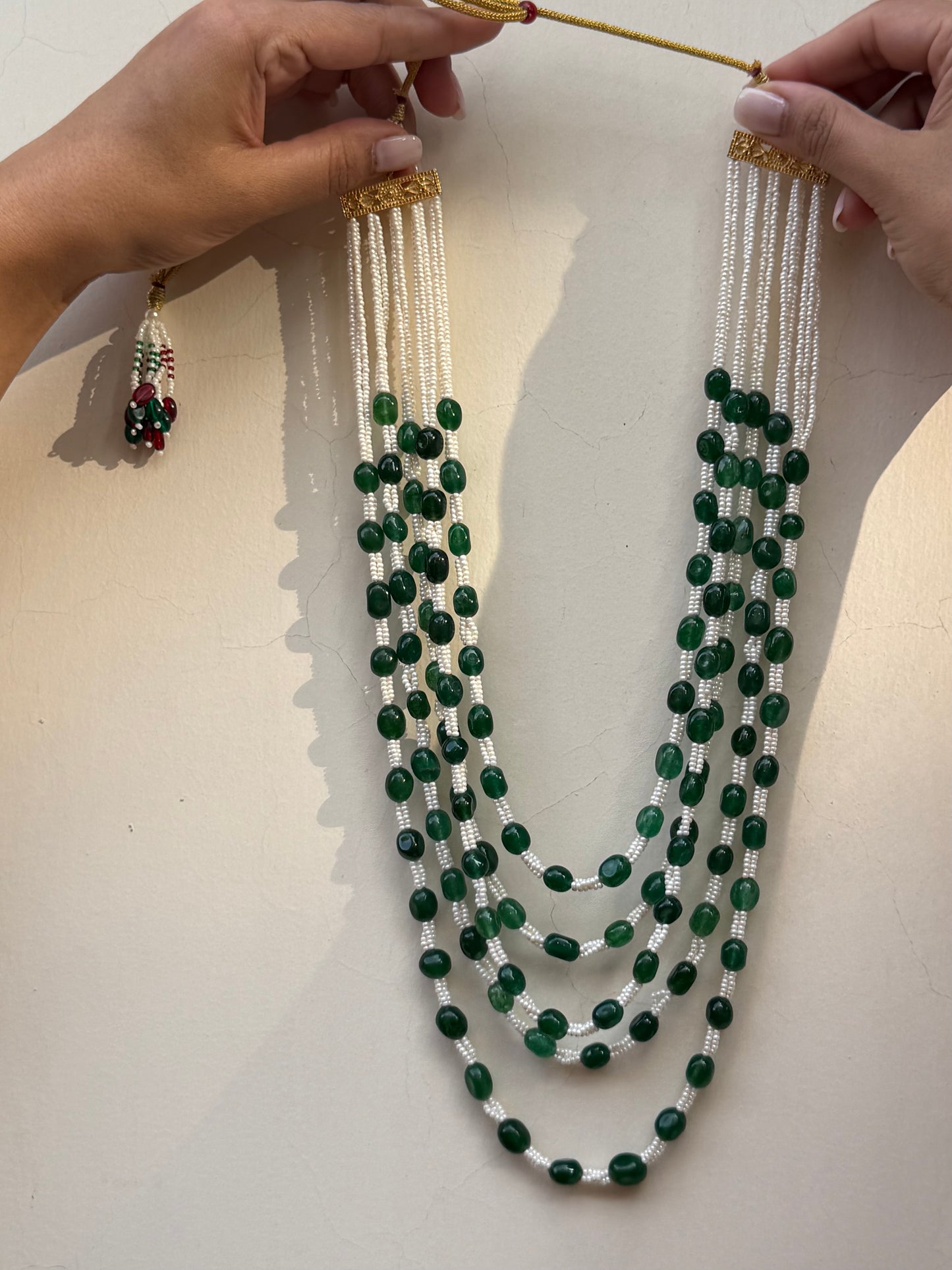 Sundaram Pearl & Green Onyx Mala Necklace