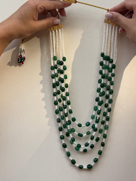Sundaram Pearl & Green Onyx Mala Necklace