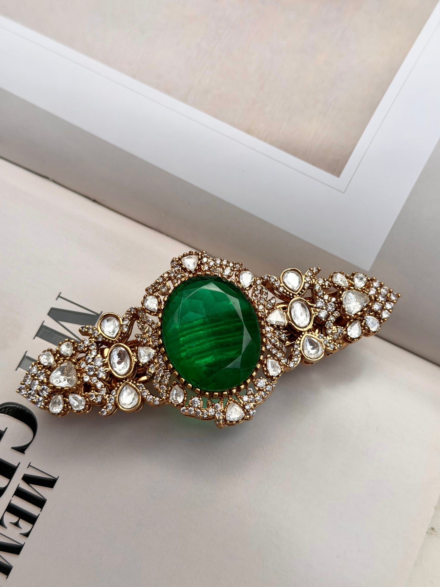 Alina Kundan Emerald Hair Clip for Women