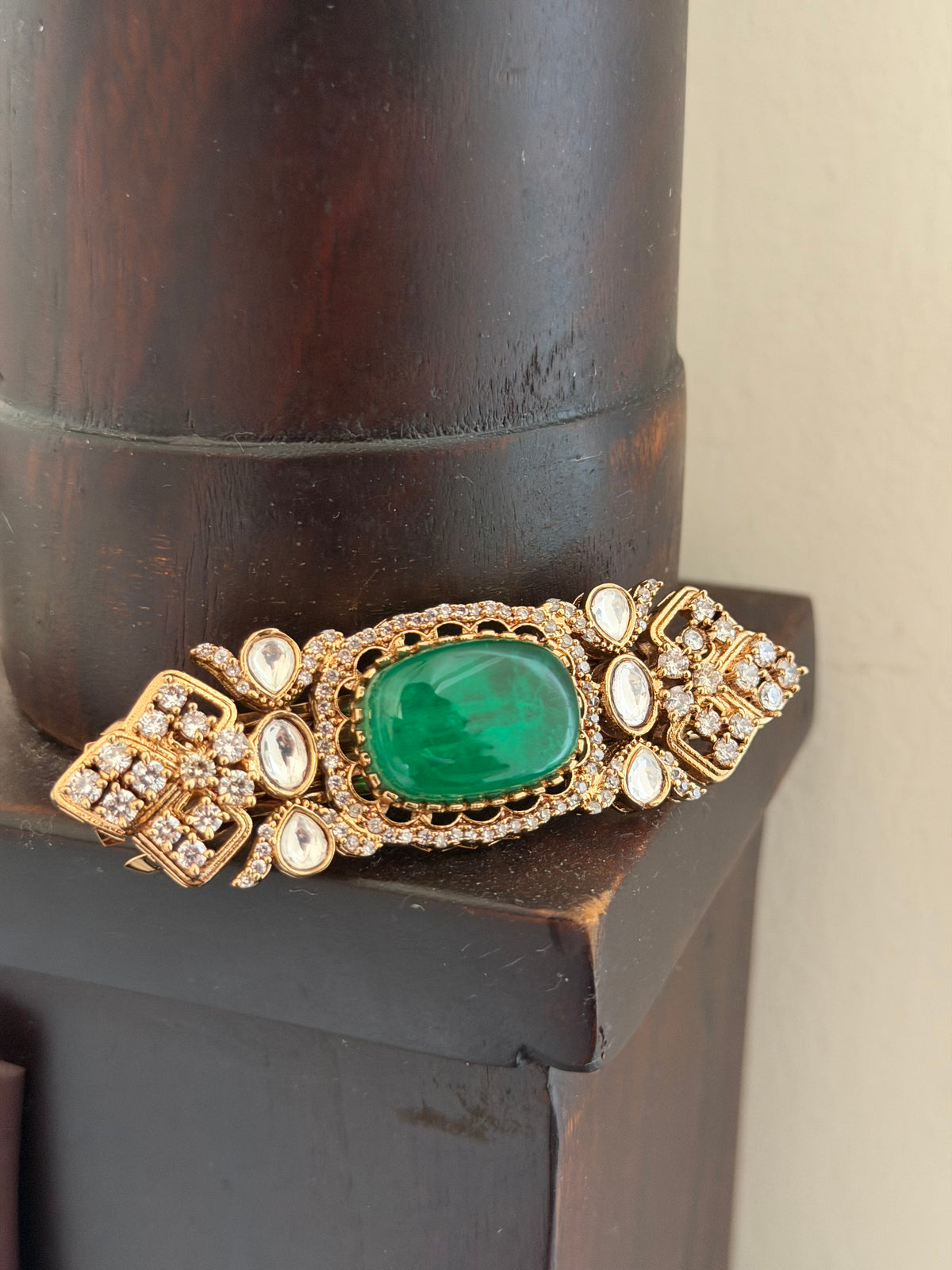 Milaap Emerald Green Kundan Polki Hairclip