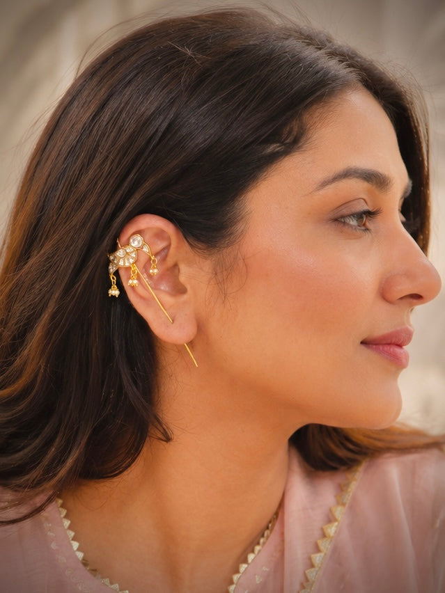 Aplana Bird Polki White Earrings